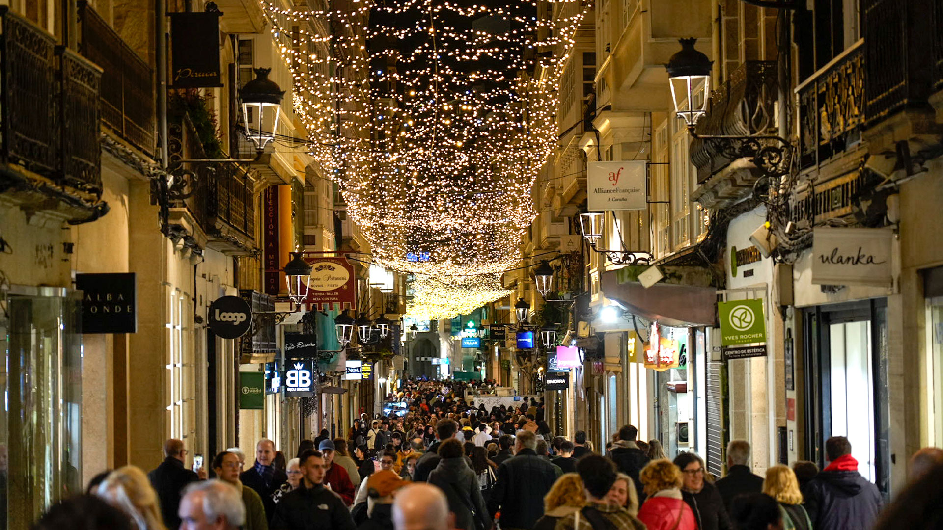 Casco antiguo de A Coruña en navidad