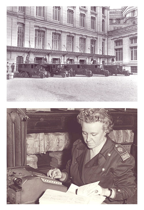 Coches de reparto de Correos | Correos; Contabilidad de giro postal en el Palacio de Comunicaciones en Madrid en 1960 | Correos