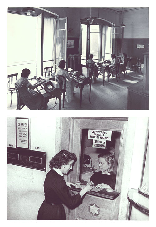 Empeladas de Correos trabajando| Correos; Oficina Postal y Telegráfica en los grandes almacenes Galerías Preciados de Madrid en 1960 | Correos