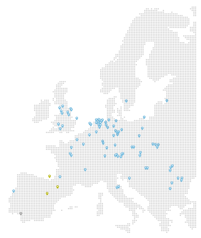 Mapa de almacenamientos de gas natural en Europa
