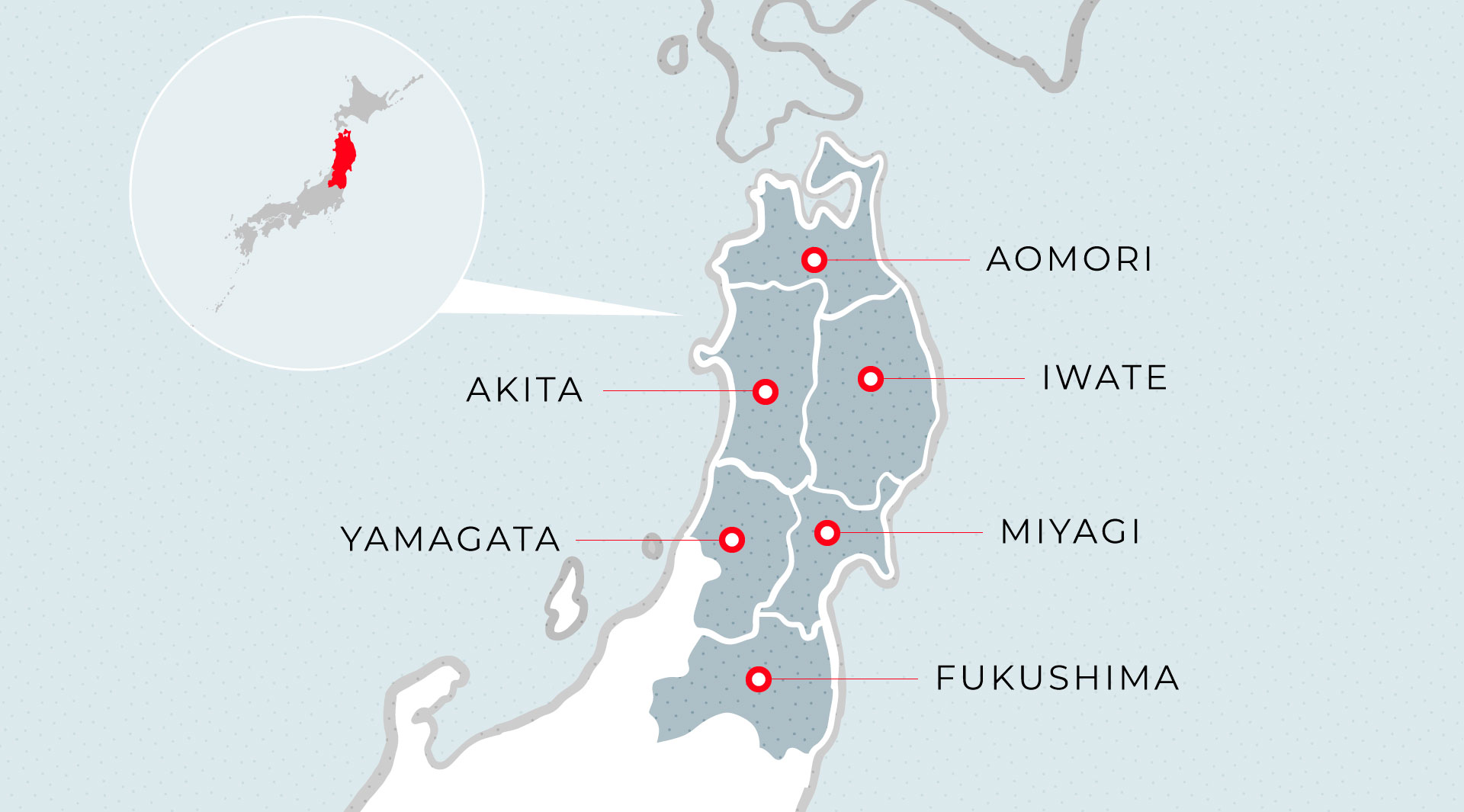 Mapa región de Tohoku en Japón